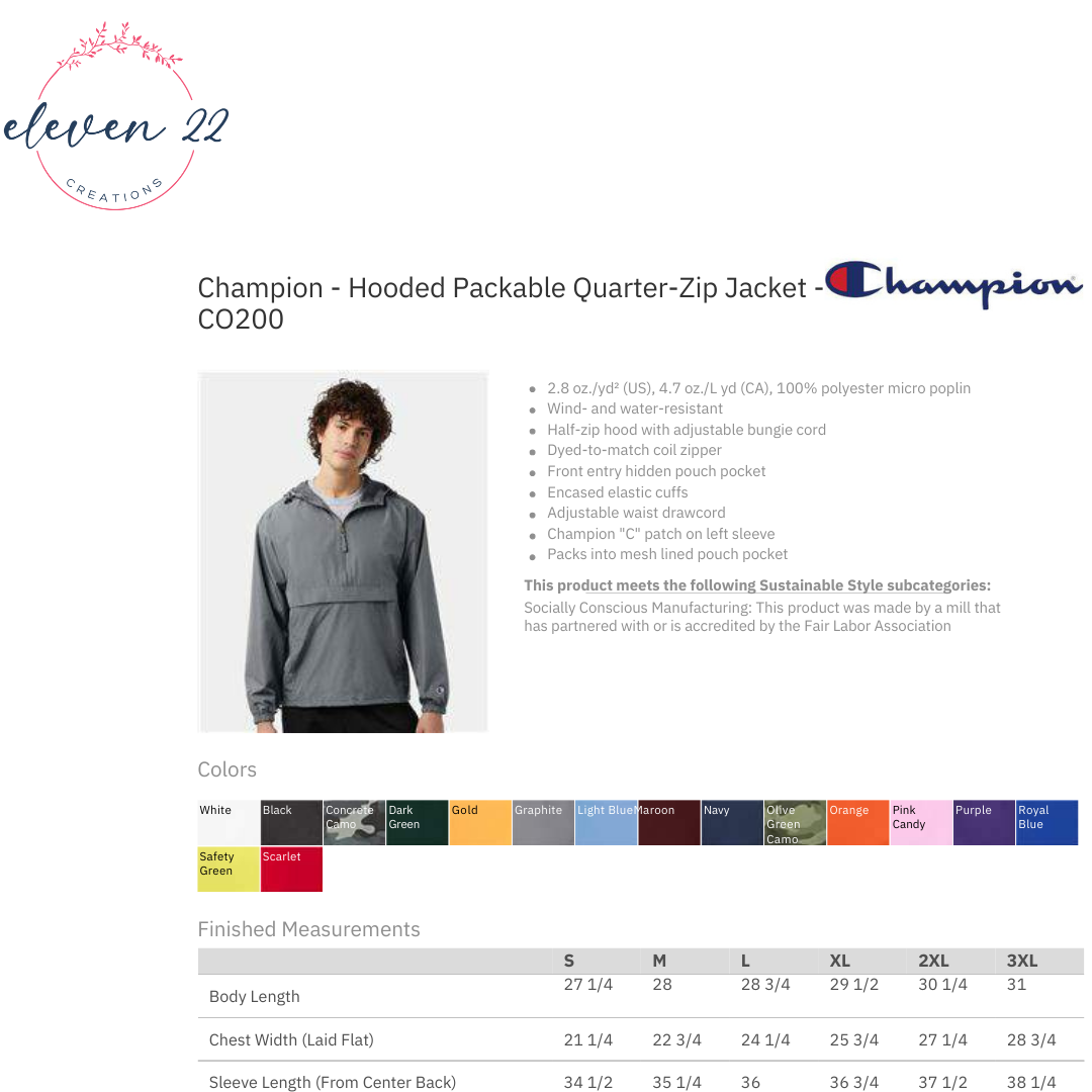 Riptide UNISEX Champion Hooded Packable Quarter-Zip Jacket