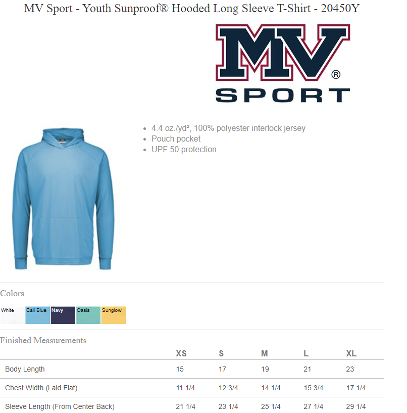 Riptide YOUTH Hooded MV Sport Sunproof Long Sleeve Shirt